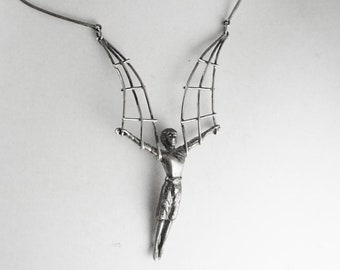 Signed Sterling modernist necklace - vintage  Religious art - Jesus on the cross