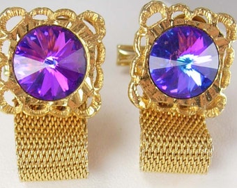 Purple Rivoli Cufflinks Vintage Prism Floral Mesh Wrap Sculpted WOMENS Border Shirt cuff links mens golden cuff links Accessory