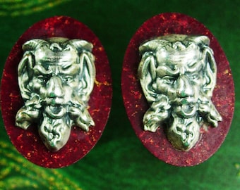 Vintage Devil Cufflinks / Hickok jewelry / bakelite demon / satan Gargoyle / grotesque figural jewelry / red silver mens novelty jewelry