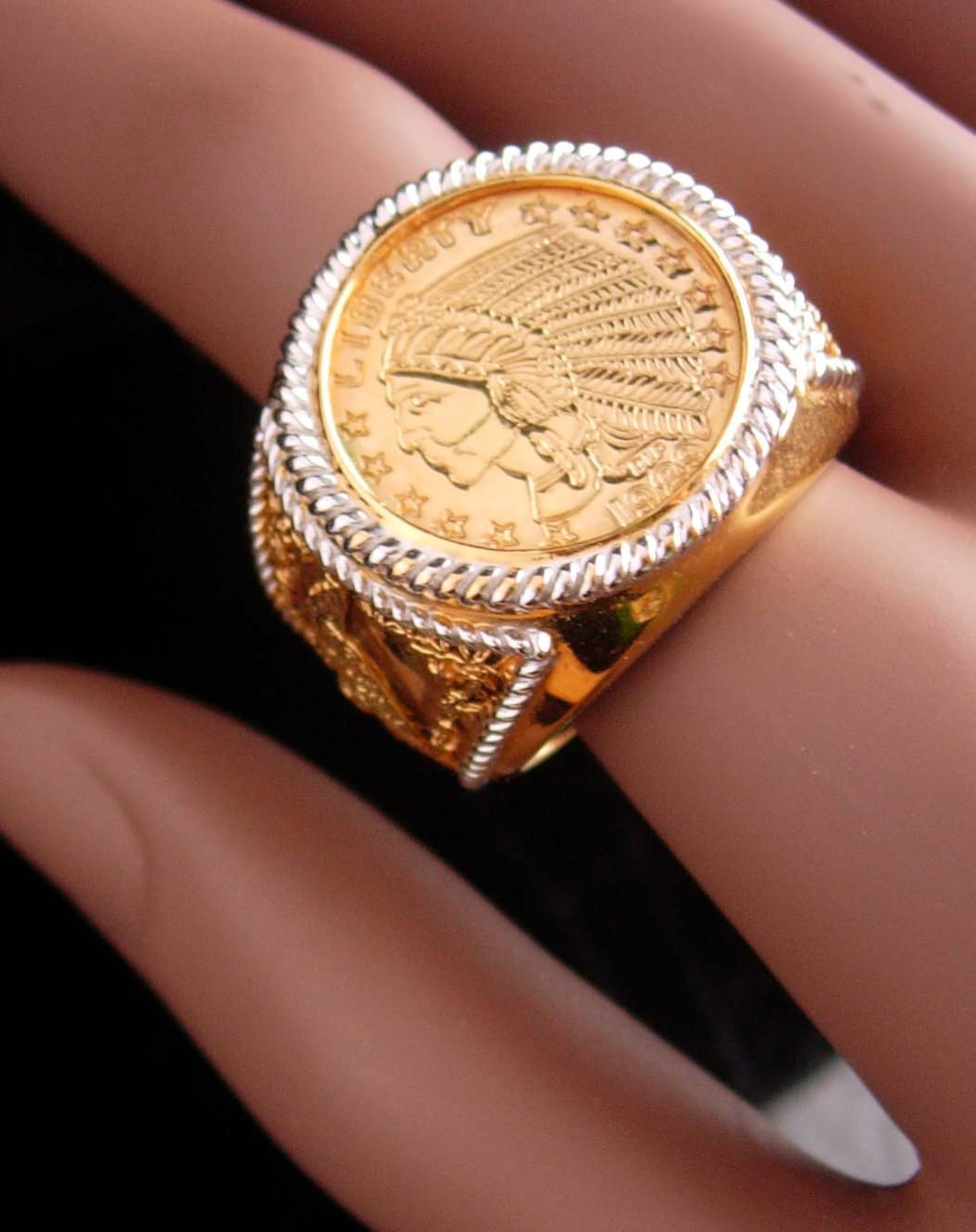 Indian Head Coin Ring Vintage Replica Five Dollar Coin Etsy