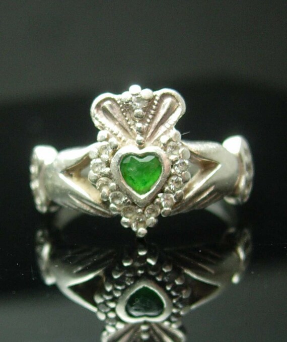 12 Diamond IRISH Claddagh Ring Vintage sterling C… - image 3