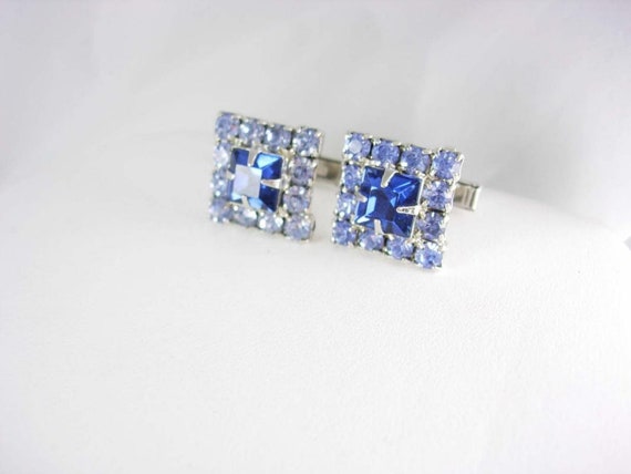 BLUE cufflinks rhinestone Cufflinks silver vintag… - image 2