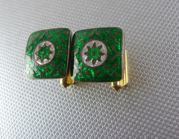 EXQUISITE Guilloche enamel Cufflinks vintage art … - image 4