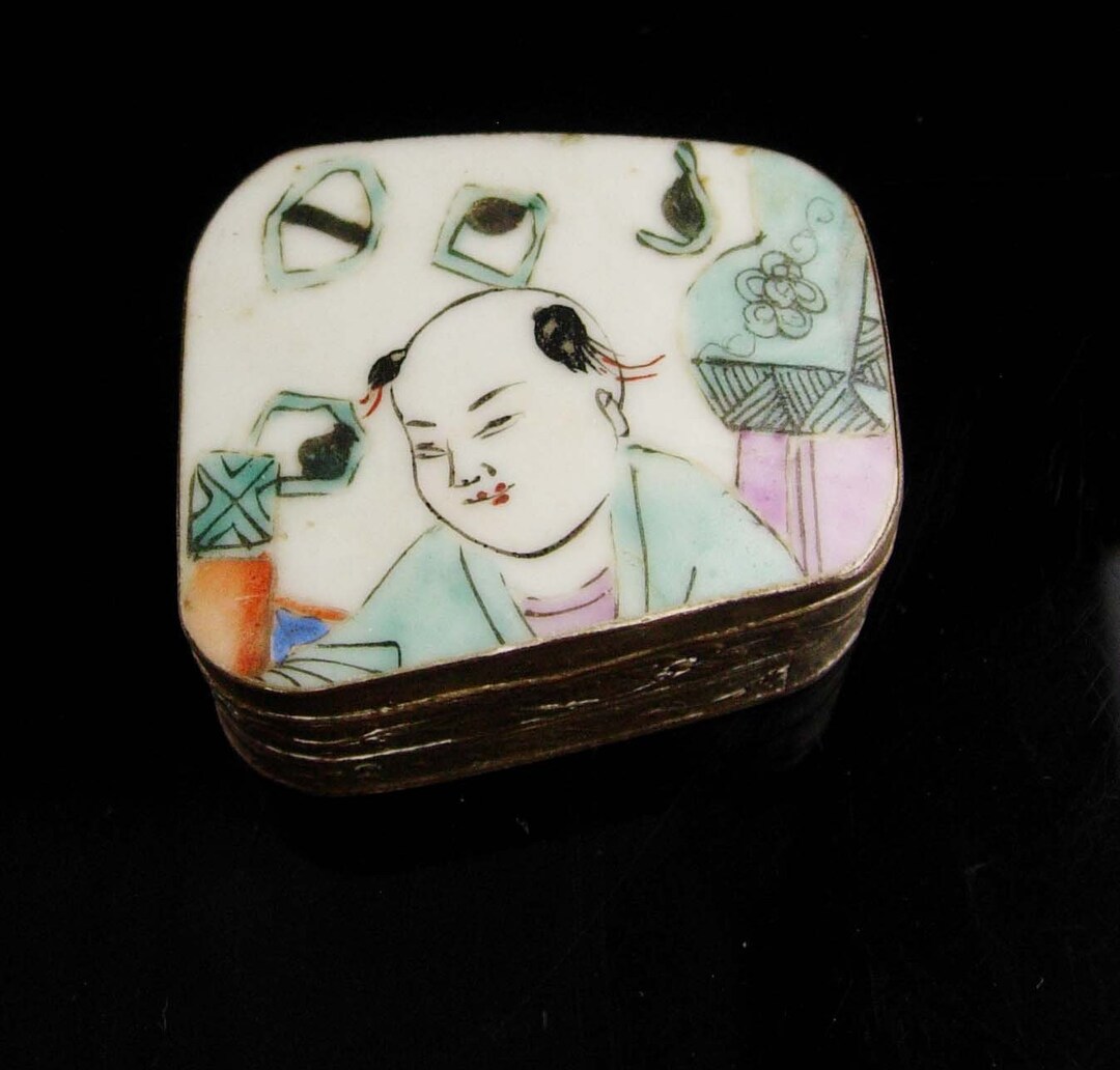 Chinese Enamel Box Asian Trinket Samurai Oriental Ring Casket Keepsake