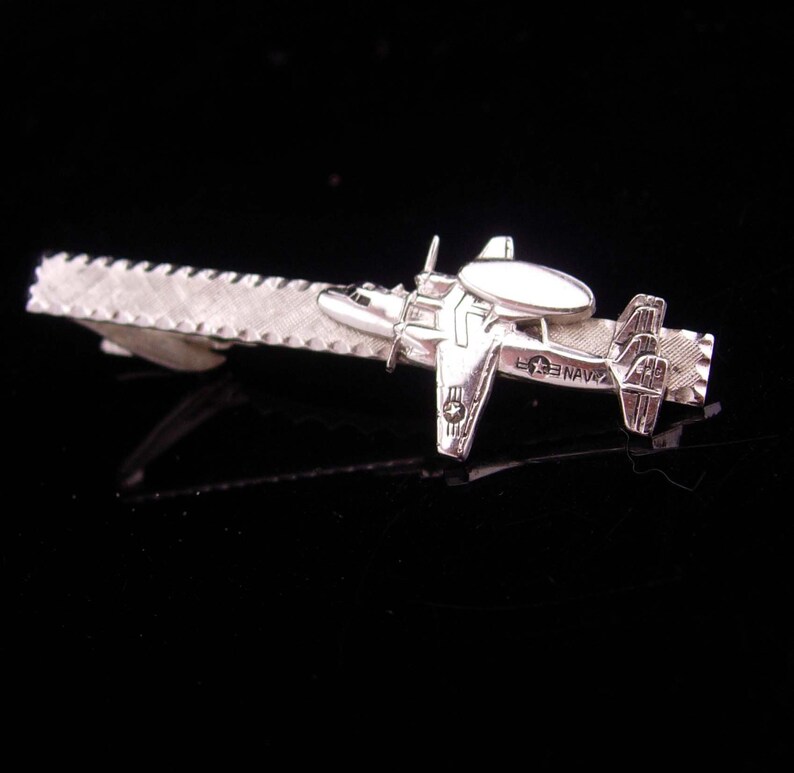 Airplane Tie clip Vintage Navy Reconnaissance silver tie bar military Squadron mans jewelry aviator gift mens gift