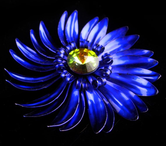 HUGE blue Brooch -  BIGGEST enamel flower pin Riv… - image 3