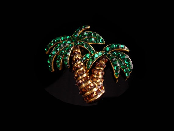 Vintage Hawaii brooch - rhinestone palm tree -  -… - image 2