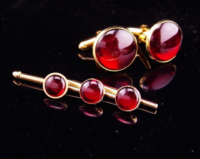 Vintage Tuxedo Cufflinks / Wedding Set /red Swank Stud Buttons / Signed