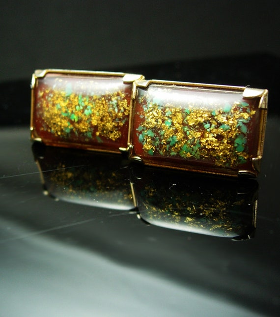 Large Venetian Foil Glass Cufflinks Hickok Gold pl