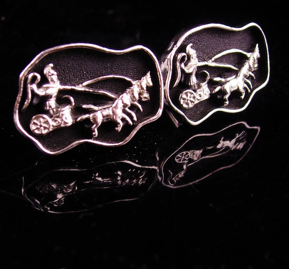 Roman Chariot Cufflinks - Swank silver plate set … - image 1