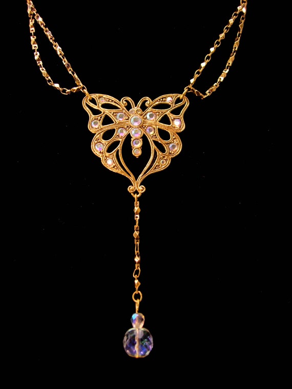 Stunning art nouveau style Butterfly necklace - B… - image 2