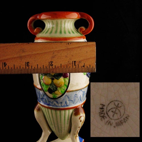 Antique ornate Vase - nippon urn - Japanese hand painted - Vintage signed greek shape footed urn - shops made in Japan-