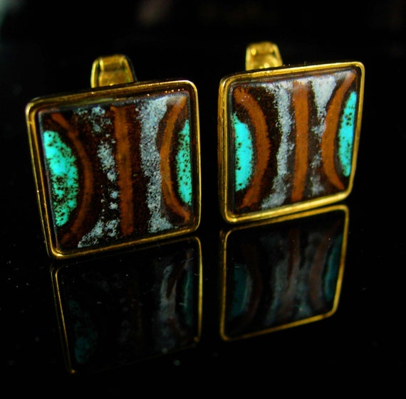 Vintage enamel cufflinks artisan Cufflinks turquo… - image 2