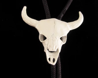 WiId West Bolo - Vintage White metal Skull - Cowboy neck tie - great american company -cattleman gift - steer jewelry - longhorn skull