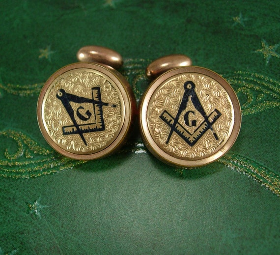 Antique Masonic cuff links Vintage Fraternal Enam… - image 2