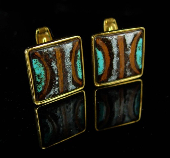 Vintage enamel cufflinks artisan Cufflinks turquo… - image 4