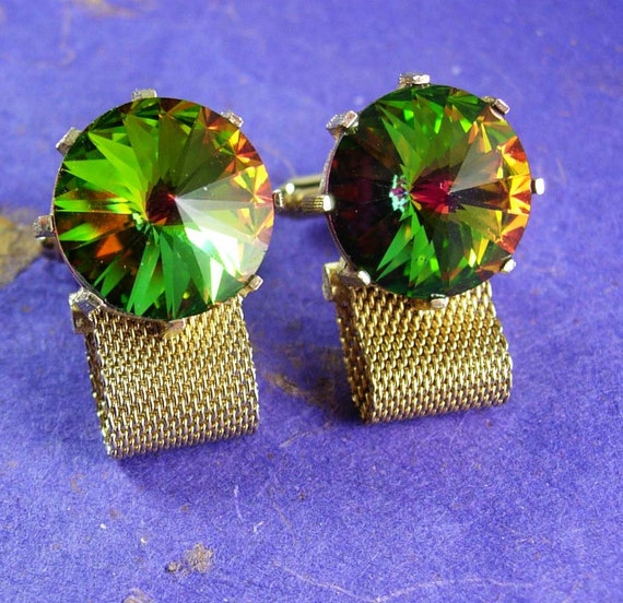 Vintage Prism Cufflinks - Irish green - golden Me… - image 4