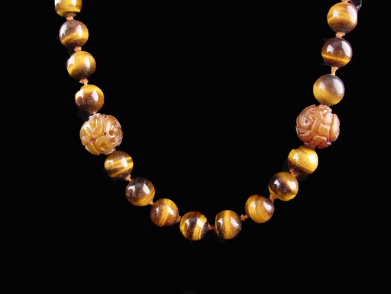 Antique TigerEye necklace - 32" long - hand knott… - image 4
