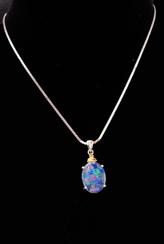 Sterling Mosaic Opal and Orange Sapphire necklace 