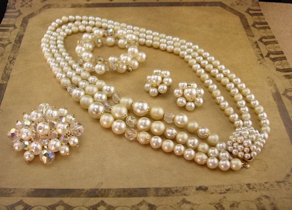 Vintage Pearl necklace parure  / pearl bracelet /… - image 1