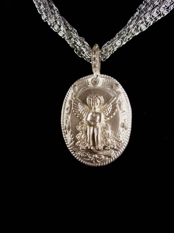 Signed gothic  Angel necklace / silver milagro  c… - image 3
