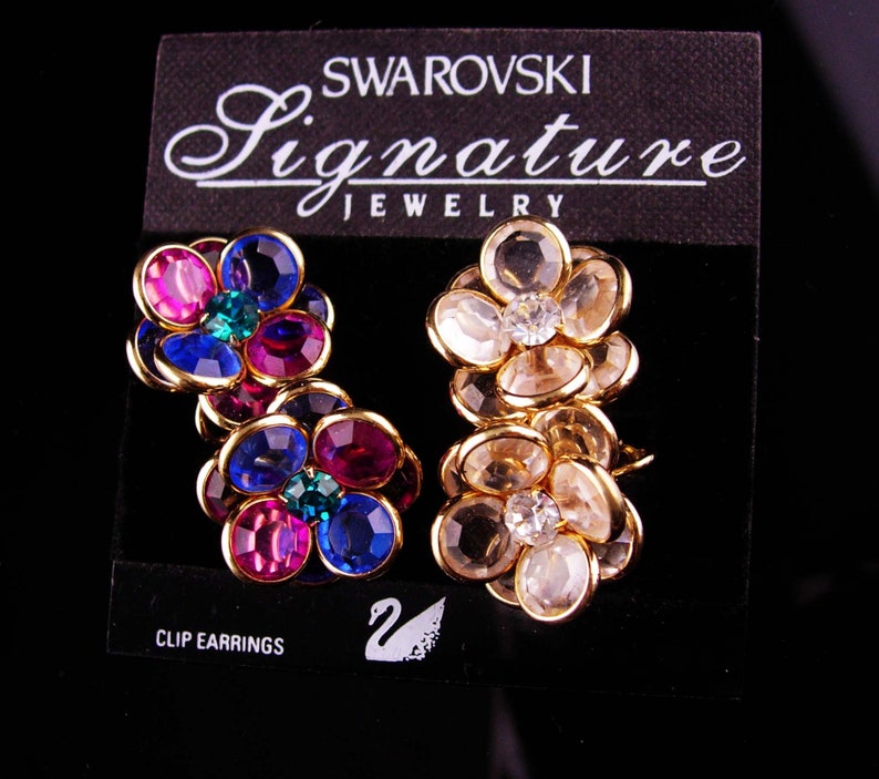 Vintage Swarovski Earrings 1998 Signature Cluster Flower Etsy