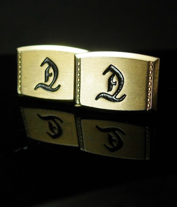 Monogrammed cufflinks DT TD Cufflinks Vintage Tie Clip Set Script Calligraphy groom cufflinks Swank initial letter personalized D Tie bar