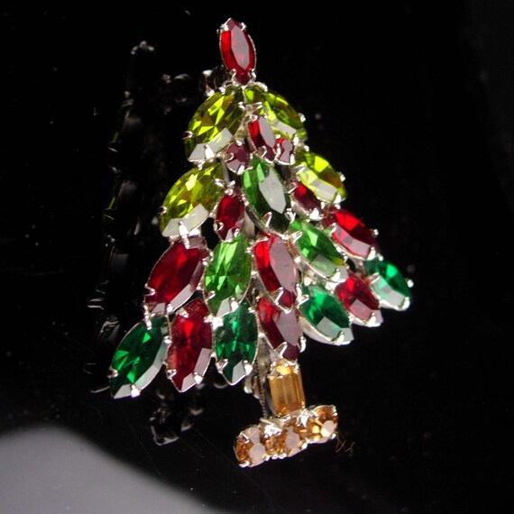 Large NAPIER Christmas Tree Brooch - Marquise Rhi… - image 2