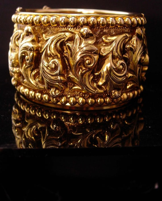 Vintage golden baroque extra wide Bangle Bracelet… - image 1