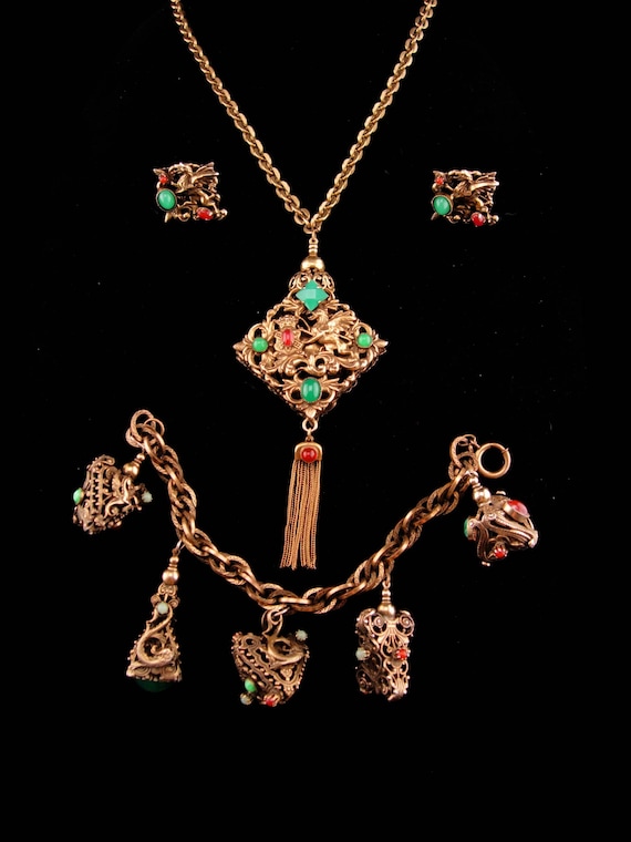 Vintage dragon parure / dragon fob necklace / myt… - image 5