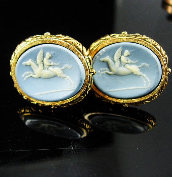 Museum blue Cufflinks Pegasus Vintage Cupid Mythi… - image 3