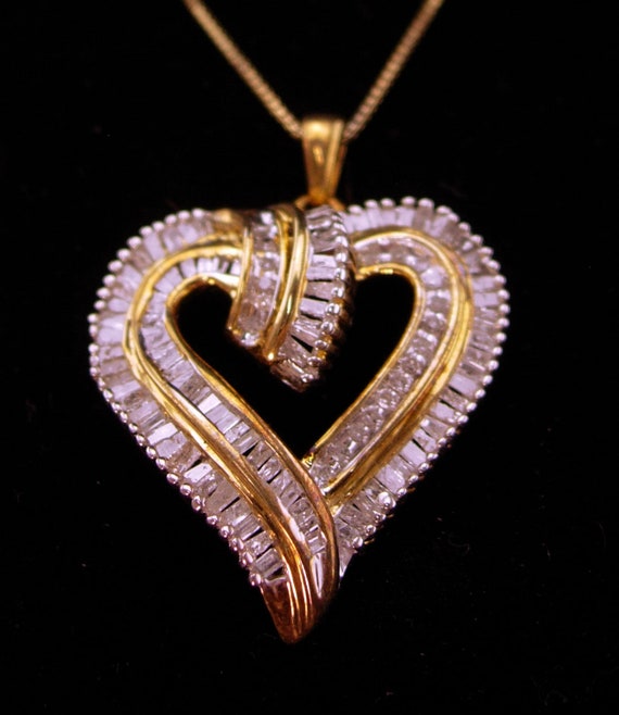 Exquisite Genuine 100 Diamond Baguette Heart Pendant Necklace