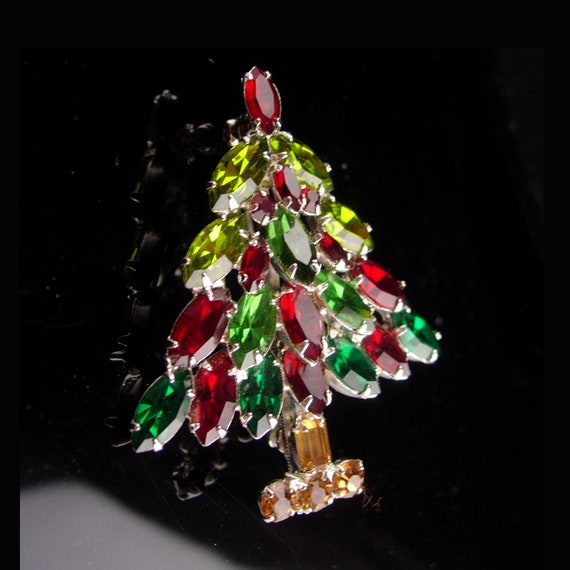 Large NAPIER Christmas Tree Brooch - Marquise Rhi… - image 3