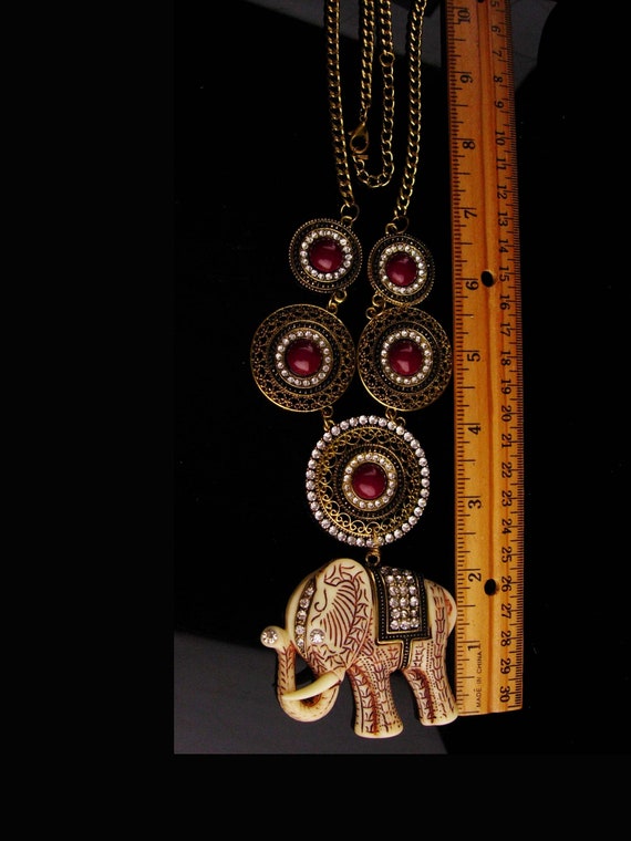 Exotic Elephant necklace - Rhinestone india state… - image 5