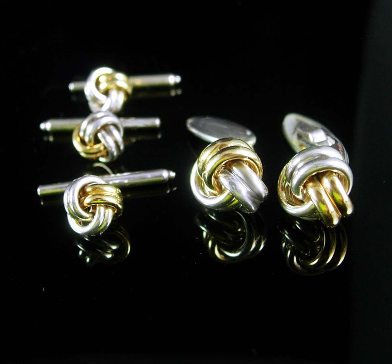Gold filled LOVE knot Cufflinks Wedding sterling silver eternity button studs collar stays anniversary gift eternity tuxedo set groom gift