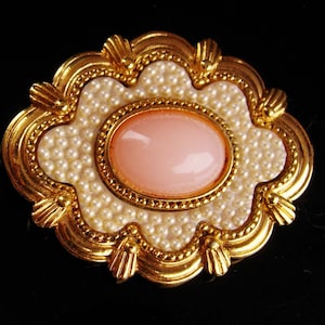 Antique style Victorian brooch edwardian seed pearl pin rose quartz estate jewelry womens anniversary gift image 1