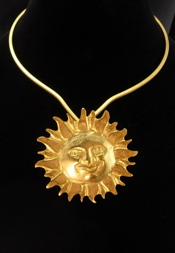 Art deco style Sun necklace - Vintage golden choke