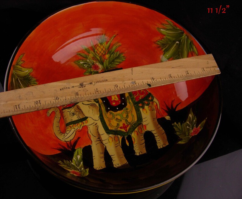 Folk art large bowl Elephant handpainted 11 pasta Etsy
