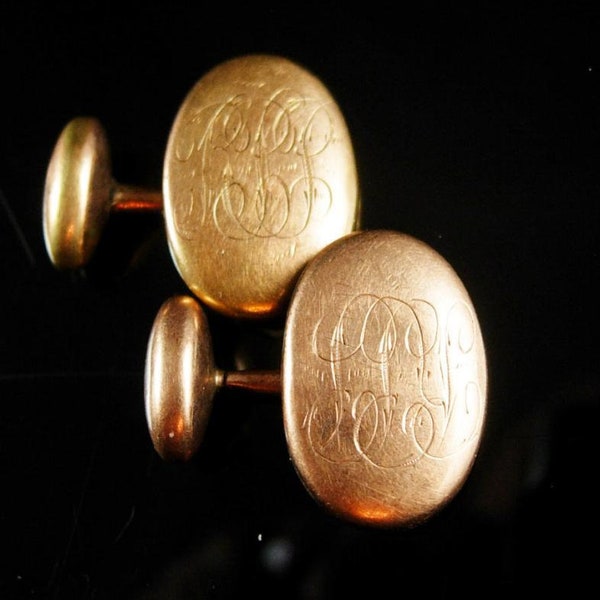 Wedding jewelry Victorian 9KT rose gold cufflinks initial signet anniversary RPL RLL letters monogrammed mens accessory personalized