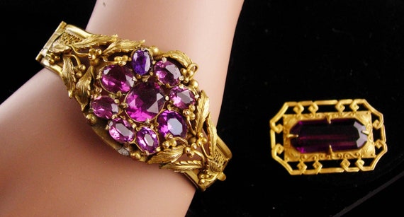 Antique bracelet - Purple rhinestone - art deco b… - image 2