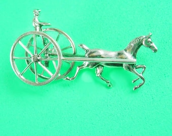Horse Trotter Brooch Vintage Sterling Equestrian pin Horse Racing Gambling Track Betting gift for mom