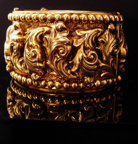 Vintage golden baroque extra wide Bangle Bracelet… - image 2