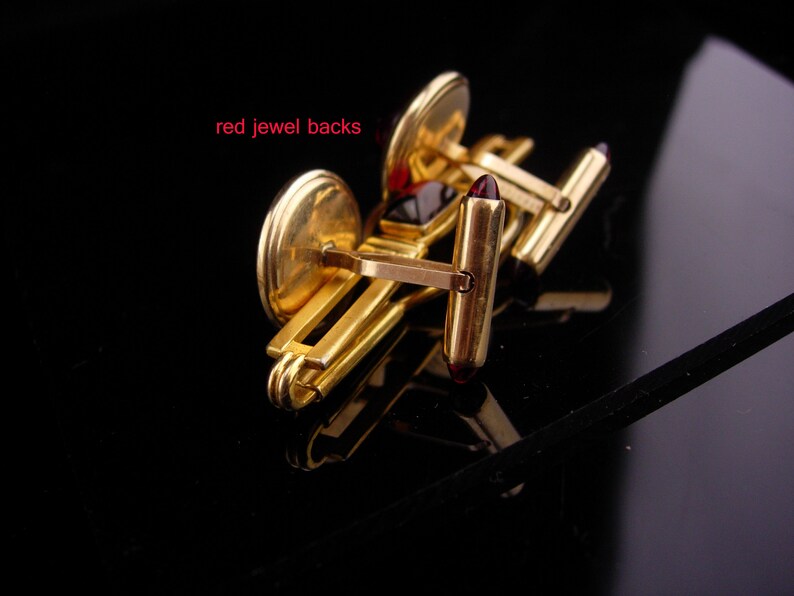 Krementz cufflinks RED jeweled ends vintage tie clip formal wear mens jewelry designer swank tie bar wedding groom fathers day