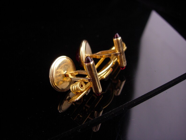Krementz cufflinks RED jeweled ends vintage tie clip formal wear mens jewelry designer swank tie bar wedding groom fathers day
