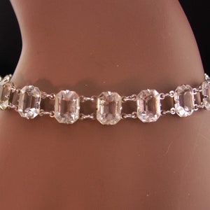 Vintage Art deco rock crystal bracelet / Antique brilliant faceted open back quartz bracelet estate jewelry safety chain image 2