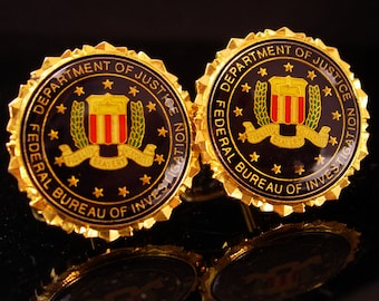 Vintage FBI Cufflinks / Federal Bureau of Investigation  / eagle shield  Cufflinks / enamel seal / Shield Law graduation gift