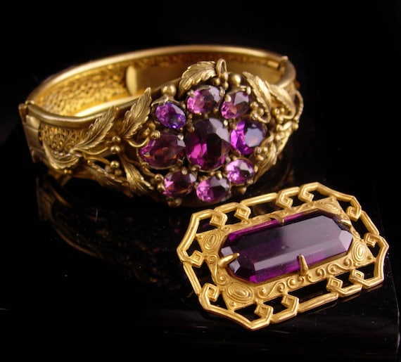 Antique bracelet - Purple rhinestone - art deco b… - image 1