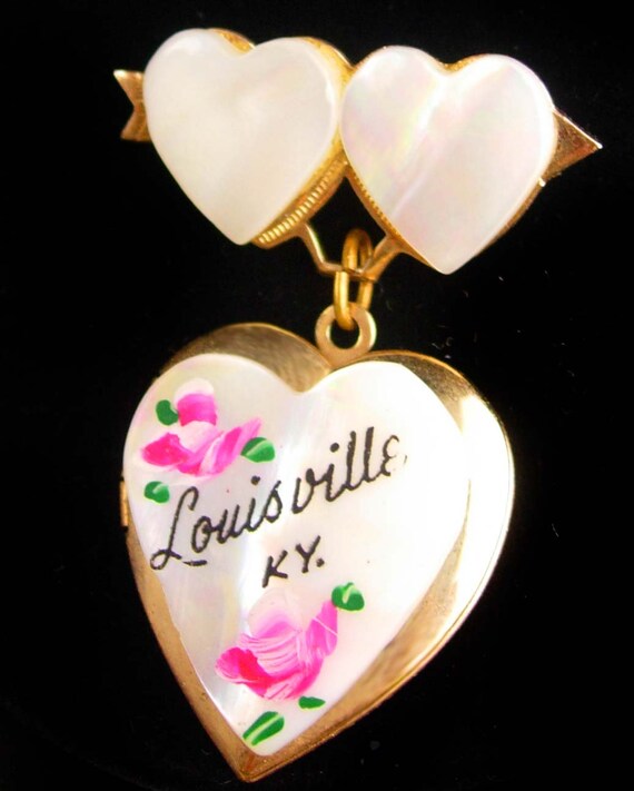 Sweetheart Heart Locket / Vintage WWII Brooch / P… - image 3