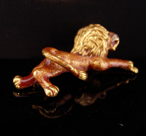 1950's Designer lion brooch / vintage signed D'Or… - image 3