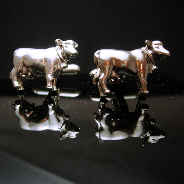 Sterling Cow Cufflinks silver animal gifrual Cuff links Vintage Western Cowboy Rancher southwest Skull Texas gift for boss